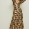 Outlet Oasis Metallic Strappy Back Midi Dress Animal