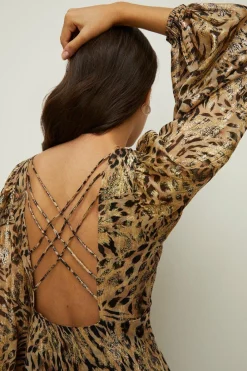 Outlet Oasis Metallic Strappy Back Midi Dress Animal