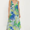 Sale Oasis Metallic Stripe Swirl Strappy Ruffle Dress Blue