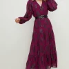 Clearance Oasis Metallic V Front Midi Dress Black