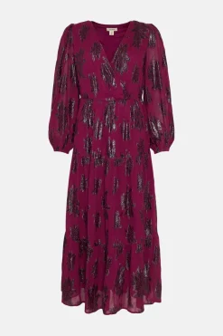 Clearance Oasis Metallic V Front Midi Dress Black