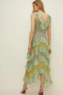 Clearance Oasis Micro Ditsy Mix Printed Tiered Maxi Dress Multi
