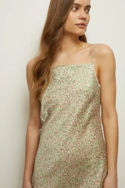 Outlet Oasis Micro Ditsy Satin Twill Midi Slip Dress Mint