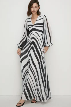 Best Oasis Micro Pleated Stripe Midi Dress Blackwhite