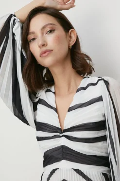 Best Oasis Micro Pleated Stripe Midi Dress Blackwhite