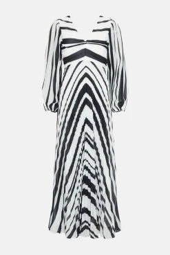 Best Oasis Micro Pleated Stripe Midi Dress Blackwhite