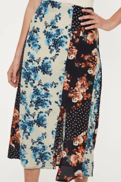 New Oasis Mixed All Over Floral Spot Printed Skirt Multi
