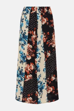 New Oasis Mixed All Over Floral Spot Printed Skirt Multi