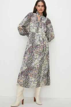 Online Oasis Mixed Animal Printed Pussybow Midi Dress Multi