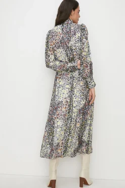 Online Oasis Mixed Animal Printed Pussybow Midi Dress Multi