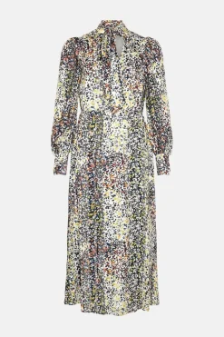 Online Oasis Mixed Animal Printed Pussybow Midi Dress Multi