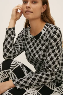Hot Oasis Mixed Check Zig Zag Seam Midi Dress Mono