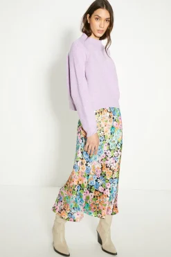 New Oasis Mixed Floral Satin Bias Midi Skirt Multi
