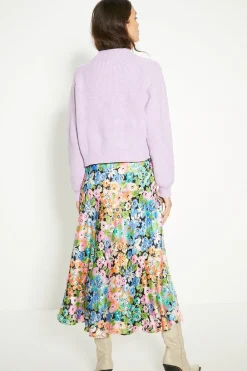 New Oasis Mixed Floral Satin Bias Midi Skirt Multi