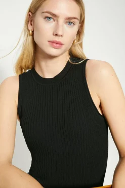 Sale Oasis Mixed Rib Knitted Vest Black