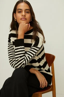 Best Oasis Mixed Stripe Crew Neck Weekend Jumper Blue