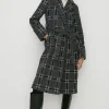 Fashion Oasis Mono Check Belted Wrap Turn Up Cuff Coat Black