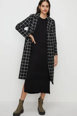 Fashion Oasis Mono Check Single Breasted Relaxed Coat Black
