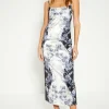 Best Oasis Mono Floral Empire Seam Strappy Satin Slip Dress Blackwhite