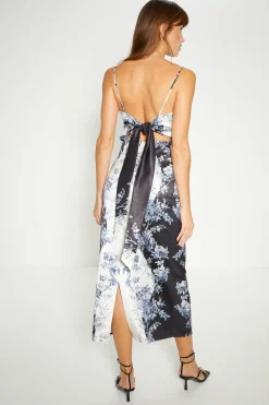 Best Oasis Mono Floral Empire Seam Strappy Satin Slip Dress Blackwhite