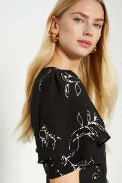 Fashion Oasis Mono Floral Printed Crepe Belted Jumpsuit Black