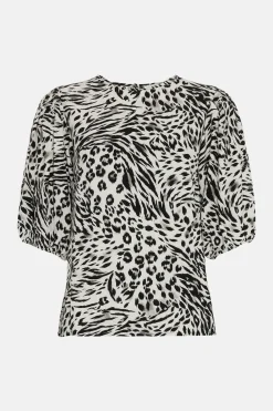 Clearance Oasis Mono Mixed Animal Print Shell Top Blackwhite