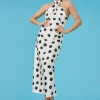 New Oasis Mono Spot Halter Neck Midi Dress White