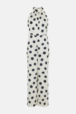 Outlet Oasis Mono Spot Satin Halter Neck Jumpsuit White