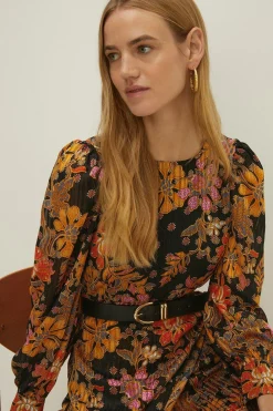 Fashion Oasis Mosaic Floral Stripe Chiffon Tie Side Dress Black
