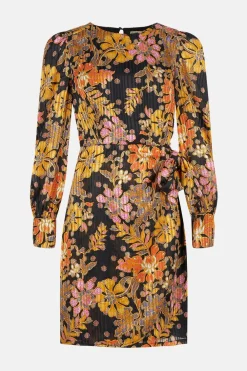 Fashion Oasis Mosaic Floral Stripe Chiffon Tie Side Dress Black