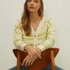 Hot Oasis Multi Stitch V Neck Cardigan Lime