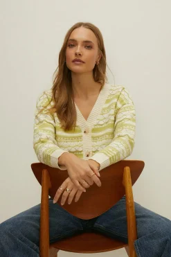 Hot Oasis Multi Stitch V Neck Cardigan Lime