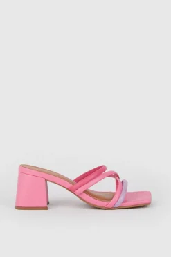 Hot Oasis Multi Strap Detail Mule Block Heel Pink