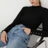 Sale Oasis Mutton Sleeve Crew Neck Rib Jumper Black
