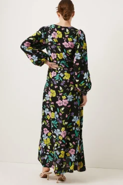 New Oasis Neon Printed V Neck Ruched Midi Dress Floral