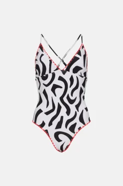 Discount Oasis Neon Stitch Swirl Print Strappy Swimsuit Mono
