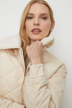 Fashion Oasis Nylon Quilt Zip Through Jacket Neutral