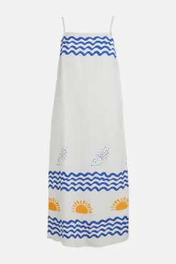 New Oasis X Charlie Taylor Embroidered Linen Mix Wave Sunshine Midi Dress Ivory