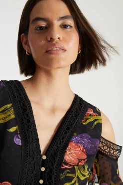 Clearance Oasis X Print Sisters Cold Shoulder Midi Dress Floral