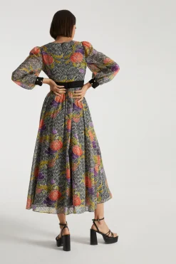 Fashion Oasis X Print Sisters Floral Lace Dobby Midi Dress Blackwhite