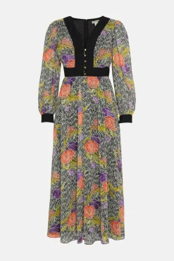 Fashion Oasis X Print Sisters Floral Lace Dobby Midi Dress Blackwhite
