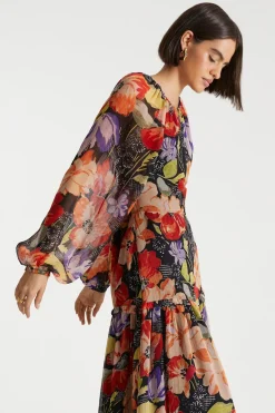 Sale Oasis X Print Sisters Poppy Floral Cut Out Dress Red