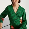 New Oasis X Print Sisters Ruched Side Shirt Dress Green