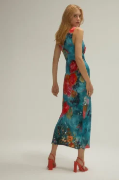 Clearance Oasis X Tipperleyhill Painted Floral Bias Midi Dress Pink
