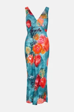 Clearance Oasis X Tipperleyhill Painted Floral Bias Midi Dress Pink