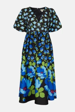 Discount Oasis Ombre Floral Puff Sleeve Scuba Midi Dress Black