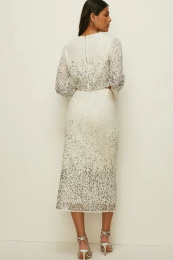 Sale Oasis Ombre Sequin Midi Skirt Silver