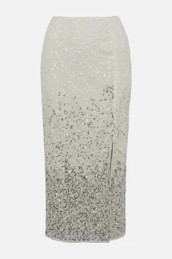 Sale Oasis Ombre Sequin Midi Skirt Silver
