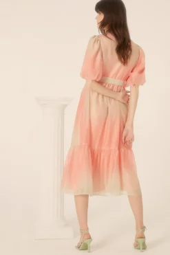 Fashion Oasis Ombre Wrap Organza Midi Dress Apricot