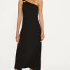 Sale Oasis One Shoulder Ring Detail Scuba Midi Dress Black
